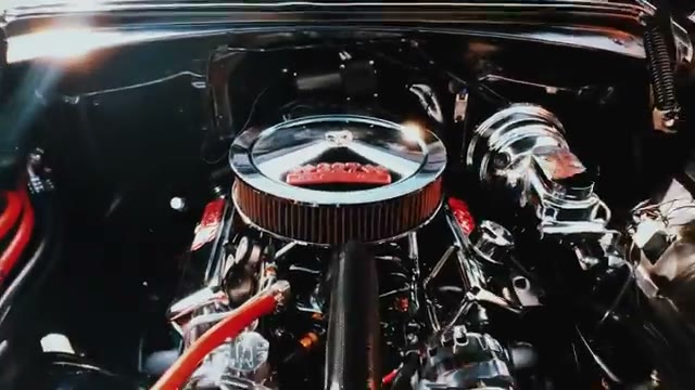 Chrome engine bay with the hood up